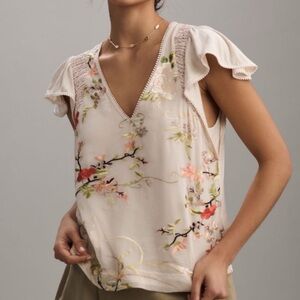 Anthropologie Tiny Flutter-Sleeve Embroidered Top